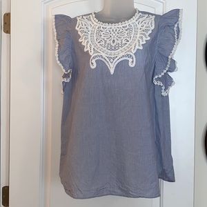 LOFT striped ruffle sleeve top size large